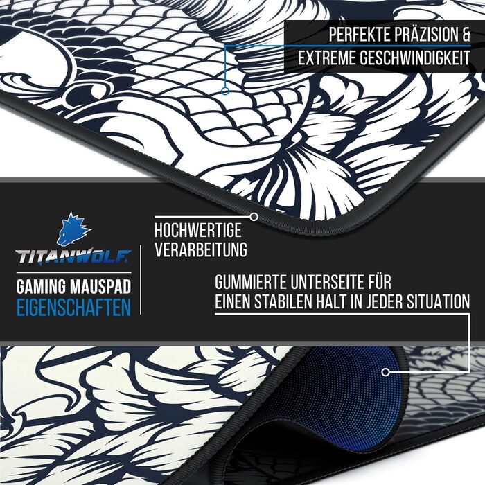 Килимок для миші Titanwolf XXXL 1200x400 мм, ігровий, для Logitech, з принтом Koi Koi