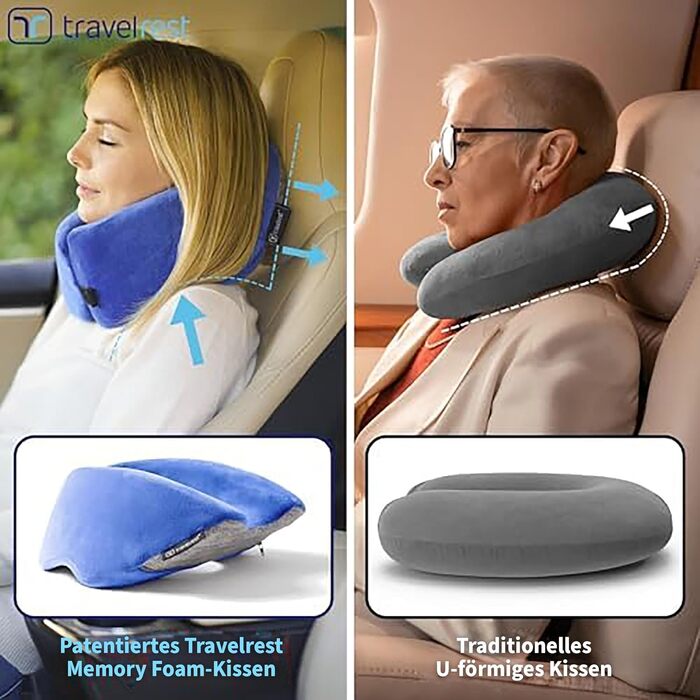 Подушка для подорожей Travelrest Nest з пам'яттю форми, м'яка, компактна, знімний чохол, краща за версією NYTimes Wirecutter 2024, прана, легко складається до 1/4 розміру