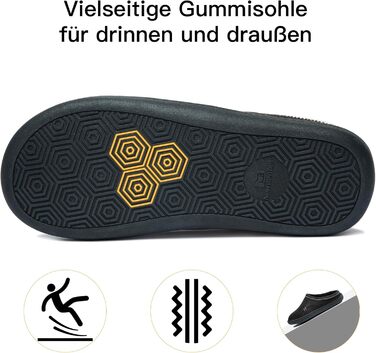 Чоловічі халапи з піною Memory Foam, теплі зимові халапи, шкарпетки-слайдери з неслизькою гумовою підошвою для дому та вулиці (45/46 EU, Чорний)