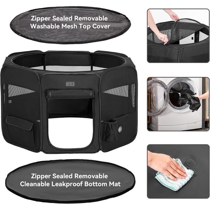 Переносний вольєр для цуценят та дрібних тварин PETSFIT - вольєр для собак, котів з водонепроникним дном, поп-ап система, сірий/зелений, 92x84x53 см