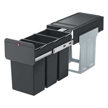 Hailo EcoLine Design Trio L Built-in Waste Separation System - Trio Waste Bin with Full Extension - Steel Sheet - Black - 25.6 x 41.8 x 48.6 cm - 3 x 10 l (3 x 10 Liters)