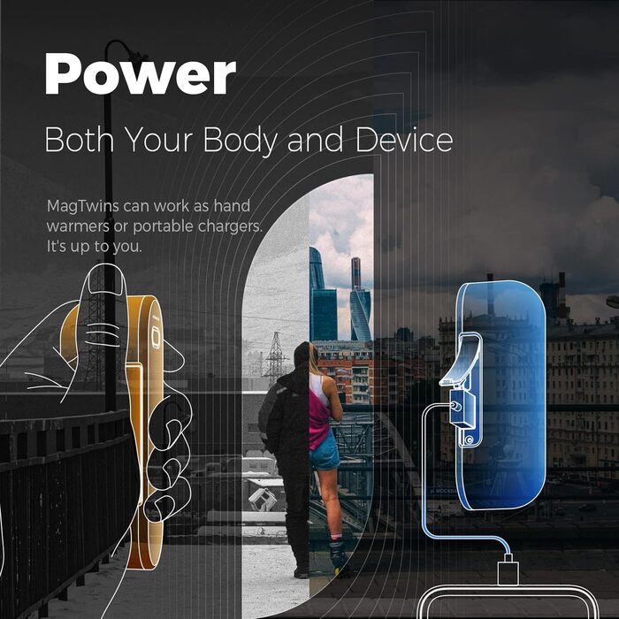 Електричний грілка для рук OCOOPA MagTwins, 10000 mAh, 2 шт., 4 режими нагріву, USB power bank для зими, чорний
