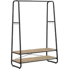VASAGLE Clothes Rack, Coat Rack, Wardrobe, 2 Shelves, 6 S-Shaped Hooks, Steel Frame, for Bedroom, Hallway, Entrance Area, Cloud White-Matt White RGR112W02 (Turquoise Brown-Matt Black)
