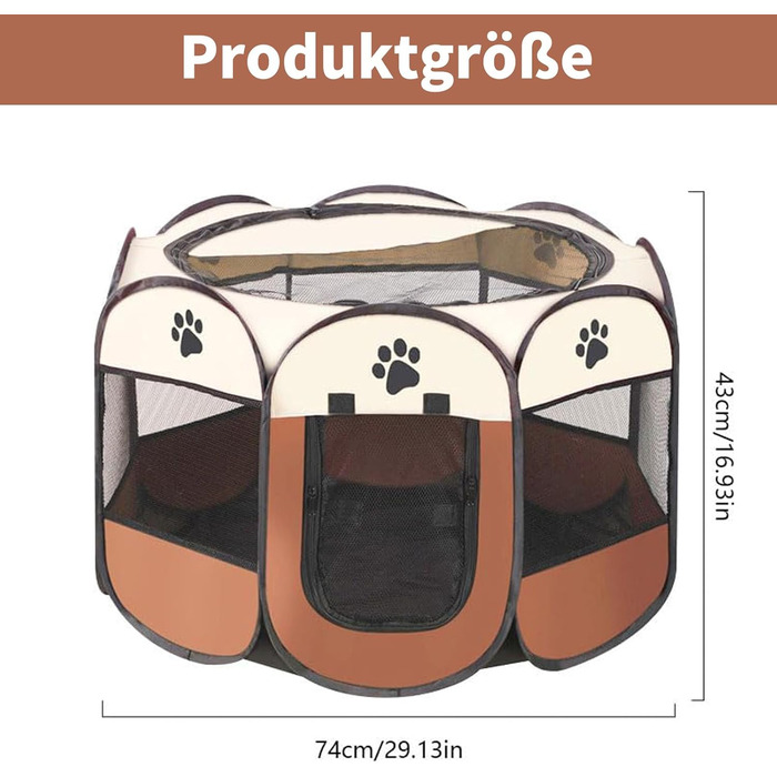 Клітка-забіг для цуценят та дрібних тварин 74x74x43 см, сіра. Підходить для собак, котів, кроликів. Легко чистити, портативна з блискавкою.