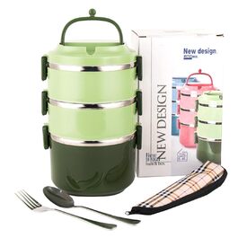 SANQIAHOME Набір ланч-боксів з нержавіючої сталі, 3 яруси, зелений