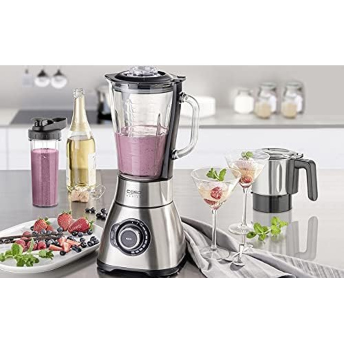 CASE B 1800 PowerBlender Set - Stand Mixer, 28,000 RPM, 1.75 L Glass Container, incl. Drinking Bottle and Chopper, Mixer Test Winner with Very Good Rating, Stainless Steel Stand Mixer + Accessories