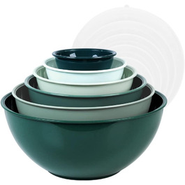 BoxedHome Green Mixing Bowls Set with Lids, Mixing Bowl, 12-Pack Mixing Bowl Set, Plastic Salad Bowl Non-Slip Stackable Serving Bowls for Kitchen (6 Bowls and 6 Lids)