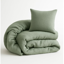 Набір постільної білизни для дитячого ліжечка Kinderbettwäsche 100x135: 2 шт. | Сертифікат ÖkoTex, підходить для алергіків | Набір муслінової постільної білизни з 1 простирадлом 135x100 та 1 наволочкою 40x60 | Хакі 100 см x 135 см Хакі