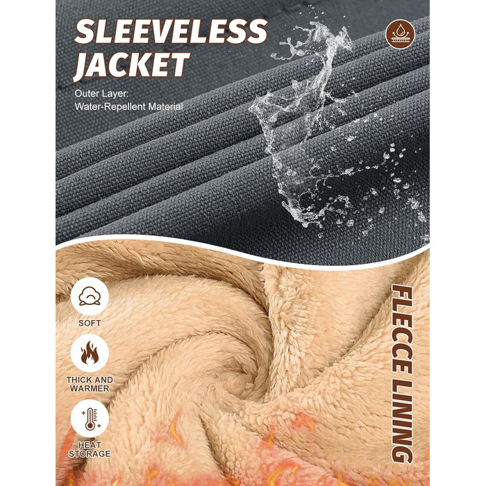 Xnova чоловіча зимова жилетка з підкладкою Thero Sherpa, тепла флісова жилетка, зимова куртка, жилетка для полювання, робоча жилетка, утеплена жилетка для активного відпочинку, сіра, розмір M