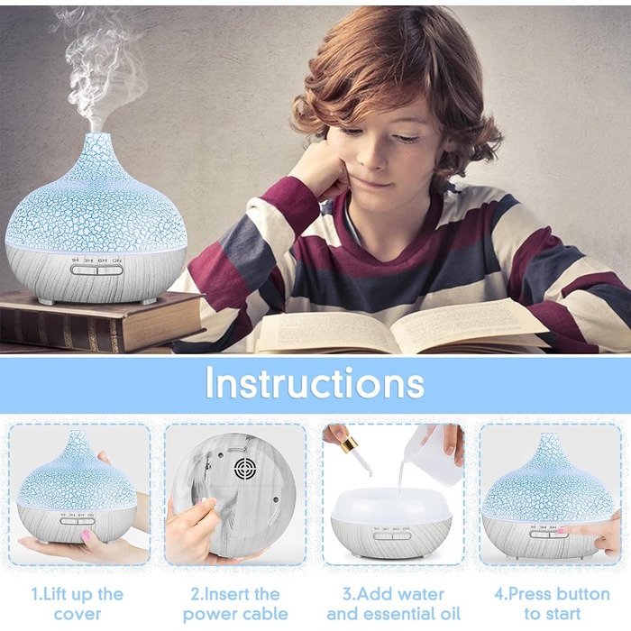 Аромадифузор 550мл, ультразвуковий зволожувач повітря, для ефірних олій, без BPA, ароматерапія, LED-підсвічування, для спа, йоги, спальні