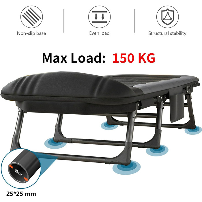 Розкладне ліжко для кемпінгу XXL - широке кемпінгове ліжко, розкладне, легке, з регульованою спинкою, для відпочинку на природі та вдома