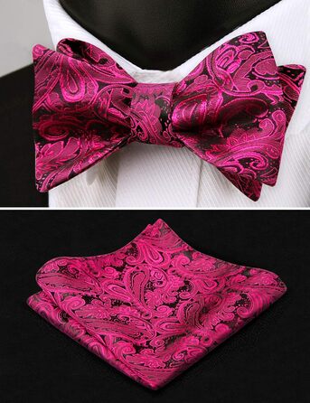 Комплект краватка-метелик та нагрудна хустинка Alizeal Paisley (Чорний + Фуксія)