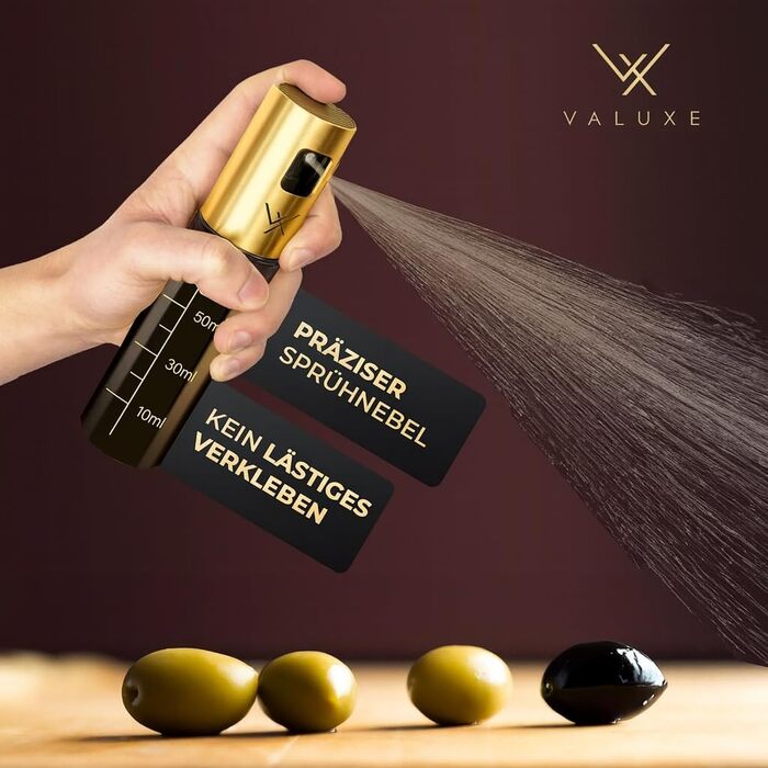 Розпилювач для олії та оцту VALUXE® зі скляною пляшкою та фільтром, нержавіюча сталь, 100 мл - Оливковий розпилювач, дозатор для олії Royal Golden