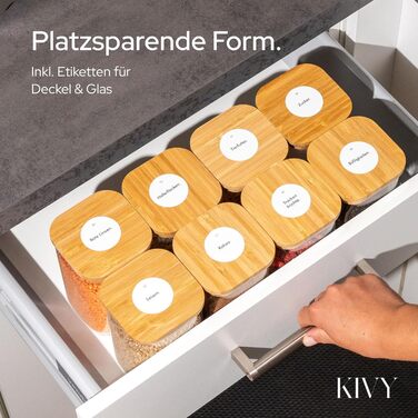 Скляні банки для зберігання KIVY, набір 4 шт (400 мл) з бамбуковими кришками та етикетками