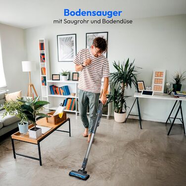 MEDION 2-в-1 Бездротовий акумуляторний пилосос з насадкою та підлоговою щіткою (BLDC-двигун, HEPA-13 фільтр, фільтрація пилу та алергенів, потужність всмоктування 20 kPA, док-станція, бездротовий, MD11515) білий (ручний пилосос + насадка, сірий)