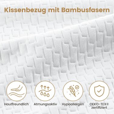 BedStory Pillow 40x80 2-Pack with Removable Bamboo Fiber Cover, Anti-Mite and Antibacterial Pillow Filled with 950g x 2 Microfibers, Hypoallergenic, Comfortable, Soft, and Breathable Pillow