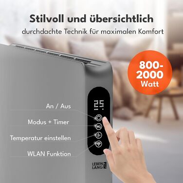Конвектор LEBENLANG з Wi-Fi, 2000W: Економія енергії, дистанційне керування, настінний/підлоговий монтаж