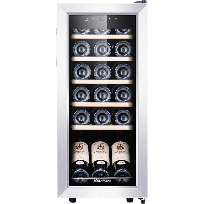 Kalamera 28-Bottle Wine Refrigerator with Touch Panel, Stainless Steel Door, and Adjustable Shelves - 5°C to 18°C Cooling Zone