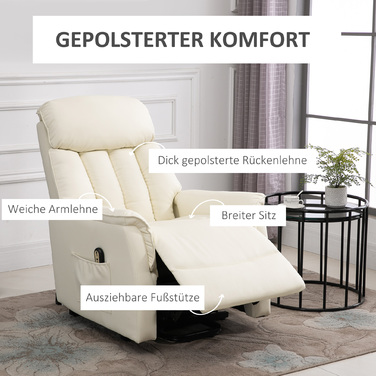 HOMCOM Power Lift Recliner Chair, TV Chair, Armchair with Lifting Assistance, Electric Reclining Function, Faux Leather, Beige, 80 x 94 x 104 cm | Aosom