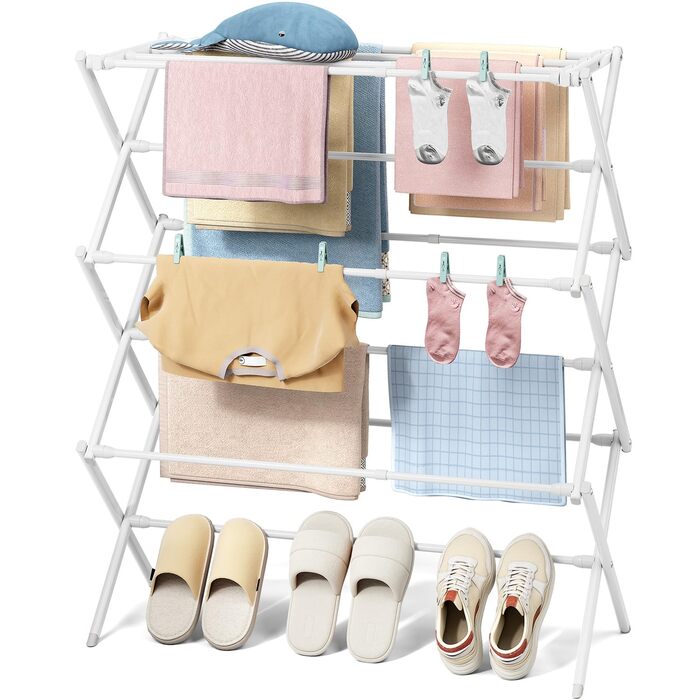 Сушарка для білизни KINGBOARD компактна складана, 6 рівнів, біла - для ванної, балкона