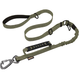 Тактична повідок для собак AUBELL, міцна, світловідбиваюча, без натягу, з амортизатором, для середніх та великих собак, з м'якою ручкою, авторемнем безпеки, поворот на 360°, 1.2-1.8 м, зелена