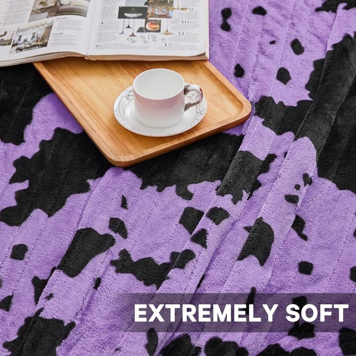 Електрична гріюча ковдра з принтом 'Корова', подвійний розмір, 157 x 213 см, фіолетовий колір, 10 режимів нагріву, автоматичне вимкнення через 8 годин, флісова та шерпа ковдра, тепла, подарунок для жінок, 62'x84' ковдра з принтом 'Високогірна корова'