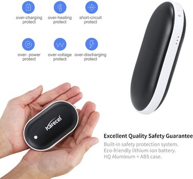 Електричний грієчка для рук Karecel 2 шт., 10400mAh, Powerbank, двосторонній нагрів, для чоловіків та жінок, чорний