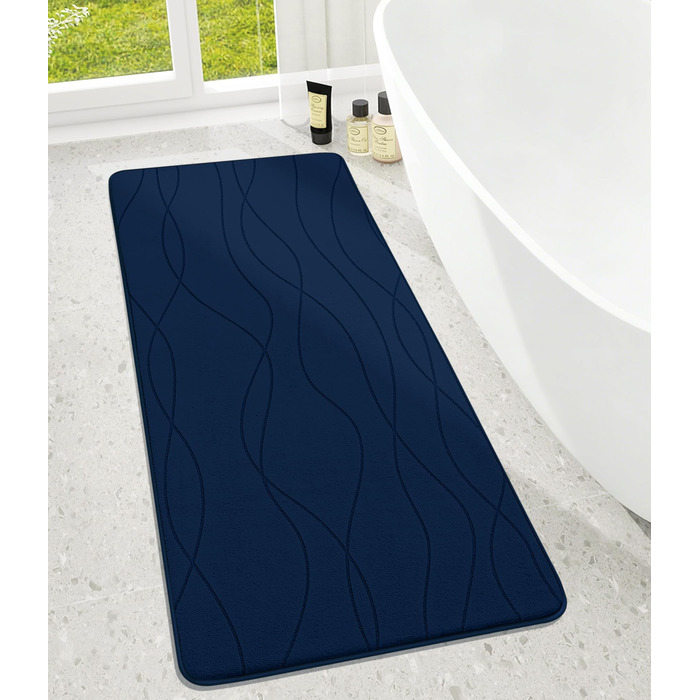 Килимок для ванної кімнати chakme з ефектом пам'яті (Memory Foam), протиковзкий та вбираючий підкладник під душ, 60x150 см, темно-синій