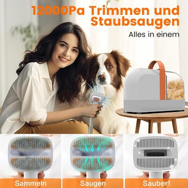 Машинка для стрижки собак AIRROBO PG10 з пилососом 12000 Pa, щітка для собак, видалення шерсті для собак і котів, тиха машинка для стрижки собак з інструментами для грумінгу, контейнер для пилу 1.4L (білий)