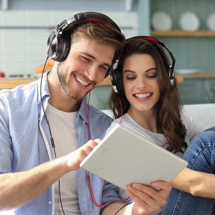 OneOdio Pro30: професійні навушники для DJ, музикантів та студії. Кабельні, з м'якими амбушюрами, Hi-Res звук, бас, Share-Port, 2 роз'єми 3.5mm, червоні