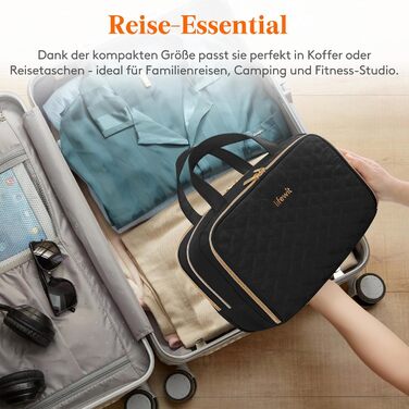 Жіноча дорожня косметичка Lifewit 10L, водовідштовхувана, з відділенням для мокрого, органайзер для макіяжу та аксесуарів, чорна