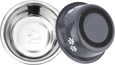 PETTOM Миски для собак з нержавіючої сталі, 2 шт. (3120 мл), миски для корму та води для собак великих, середніх та маленьких порід, з неслизьким силіконовим дном, сірого кольору, розмір M - 21 см