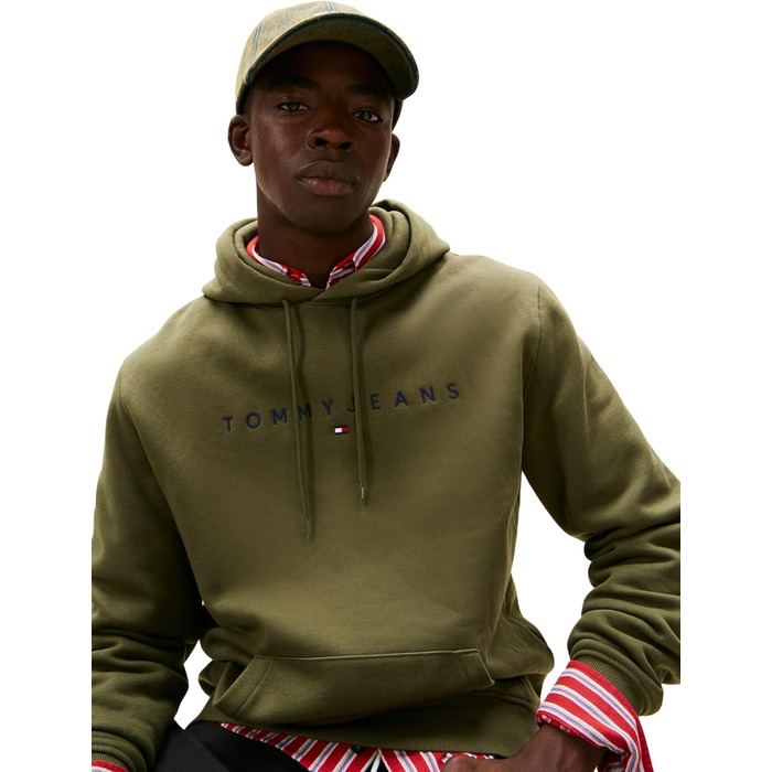 Чоловіча толстовка-худі Tommy Jeans Linear Logo з капюшоном, темно-зелена (S)