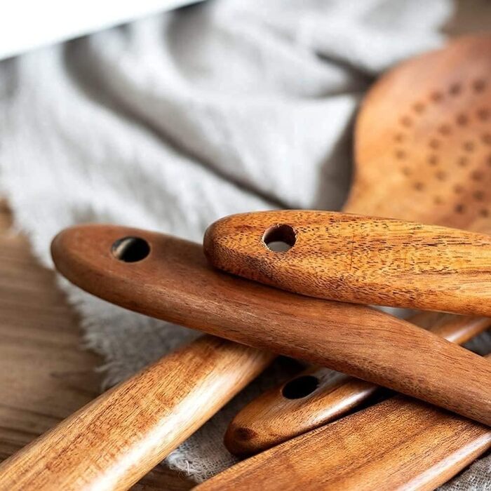 Набір дерев'яних ложок для приготування їжі (9 шт.) з підставкою - дерев'яні лопатки, ложки, половники