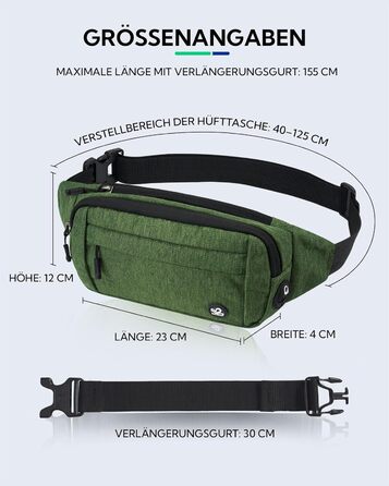 Сумка на пояс Waterfly: чоловіча/жіноча, спортивна, для подорожей, прогулянок з собакою, на пояс, з регульованим ремінцем (темно-зелена)