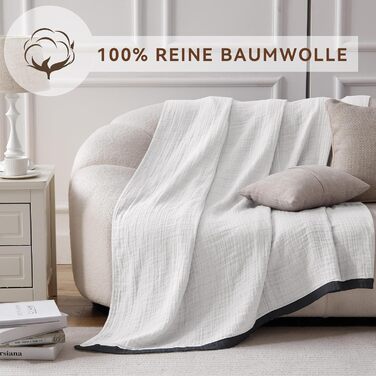 М'яка ковдра Softexly з бавовни 100%, 4-шарова муслінова ковдра, покривало для ліжка, дивана, софи, для дому, біла, 130x150 см
