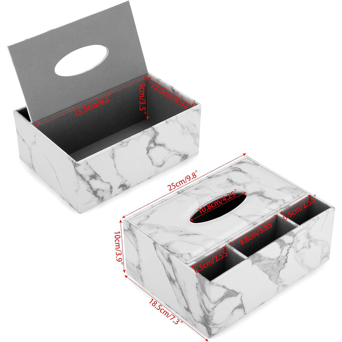 BSTKEY Tissue Box Rectangular Faux Leather Tissue Box with Remote Control (White Marble)