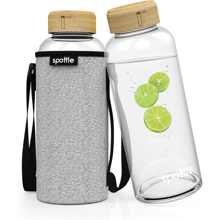 Glass bottle 1.5 liter - Drinking bottle glass 1.5 l with bamboo lid - Glass bottle - Water bottle - Glass drinking bottle suitable for carbonated drinks - dishwasher safe - wide neck