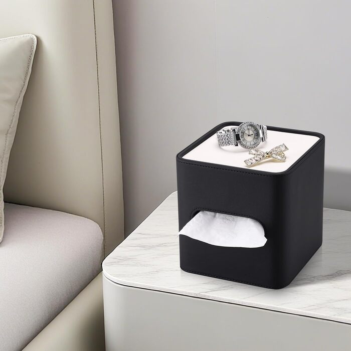 Скріпка для серветок GORESE, шкіряна, квадратна, чорна (15x15x15.8 см)