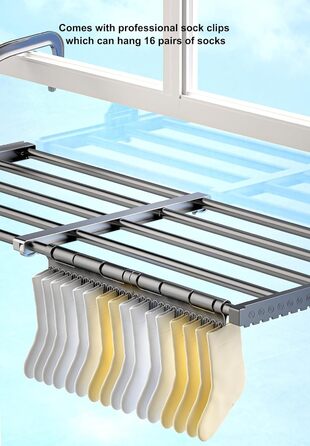 Сушарка для білизни ANEWSIR на балкон та в квартиру: розтяжна, складна, компактна, для рушників та шкарпеток (38-55 см)
