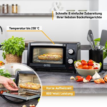 Міні-піч TZS First Austria 10L з регулюванням температури до 230°C, таймером 60 хв, 2 рівнями та решіткою для гриля - для маленької кухні та кемпінгу