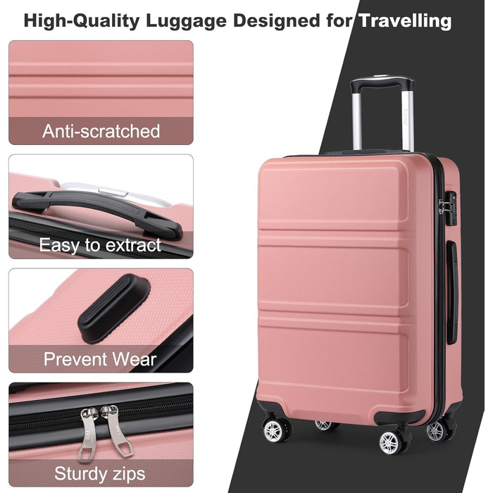 KONO Валіза-Тролей середнього розміру 24 дюйми, ABS, з TSA-замком, 4 колеса, 65×44×25.5 см, Кремово-білий (Набір 3 шт.)