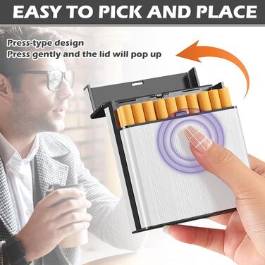 Металеве тютюнопакувальник для 40 сигарет, великий, з магнітною кришкою, сигаретна коробка XXL, для жінок та чоловіків (срібний)