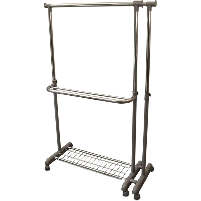 GERSO Extendable Clothes Rack Telescopic Wardrobe Clothes Rail with Wheels Market Stall Stand Grey