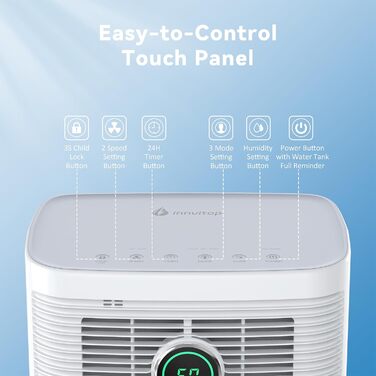 Invito Dehumidifier Electric 12L/24h with Digital Humidity Display, 24H Timer, Continuous Drainage, Room Dehumidifier, Laundry Drying, Suitable for Apartments/Basements