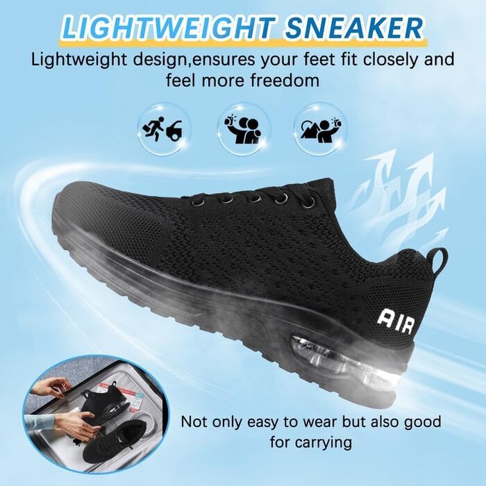 Жіночі кросівки для бігу та фітнесу: зручні та легкі, з повітряною подушкою, чорного кольору (39 EU)