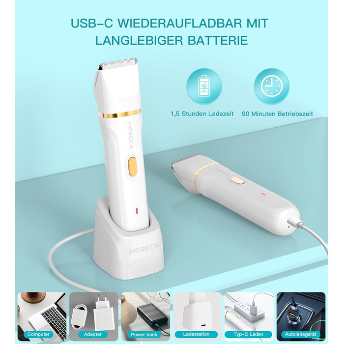 Електричний тример для бікіні 3-в-1 для жінок: тример для обличчя та інтимної зони, для чутливої шкіри. Вологостійкий, для мокрого та сухого використання, перезаряджається