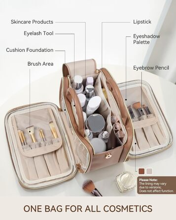 Косметичка для макіяжу велика містка з водонепроникним покриттям та ручкою (Колір: Коричневий, Комплект L-Full)