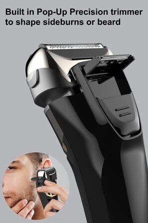 Електричний чоловічий бритва та тример з 3 гнучкими лезами, акумуляторний, бездротовий, з етиуі, для мокрого та сухого гоління, 100 хв роботи, подарунок для чоловіка, зелено-чорний