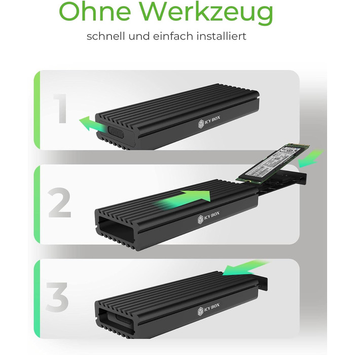 Зовнішній корпус для M.2 PCIe SSD ICY BOX Aluminium USB 3.1 Type-C IB-1817M-C31, чорний (без інструментів)